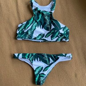 Palm Leaf High Neck Bikini